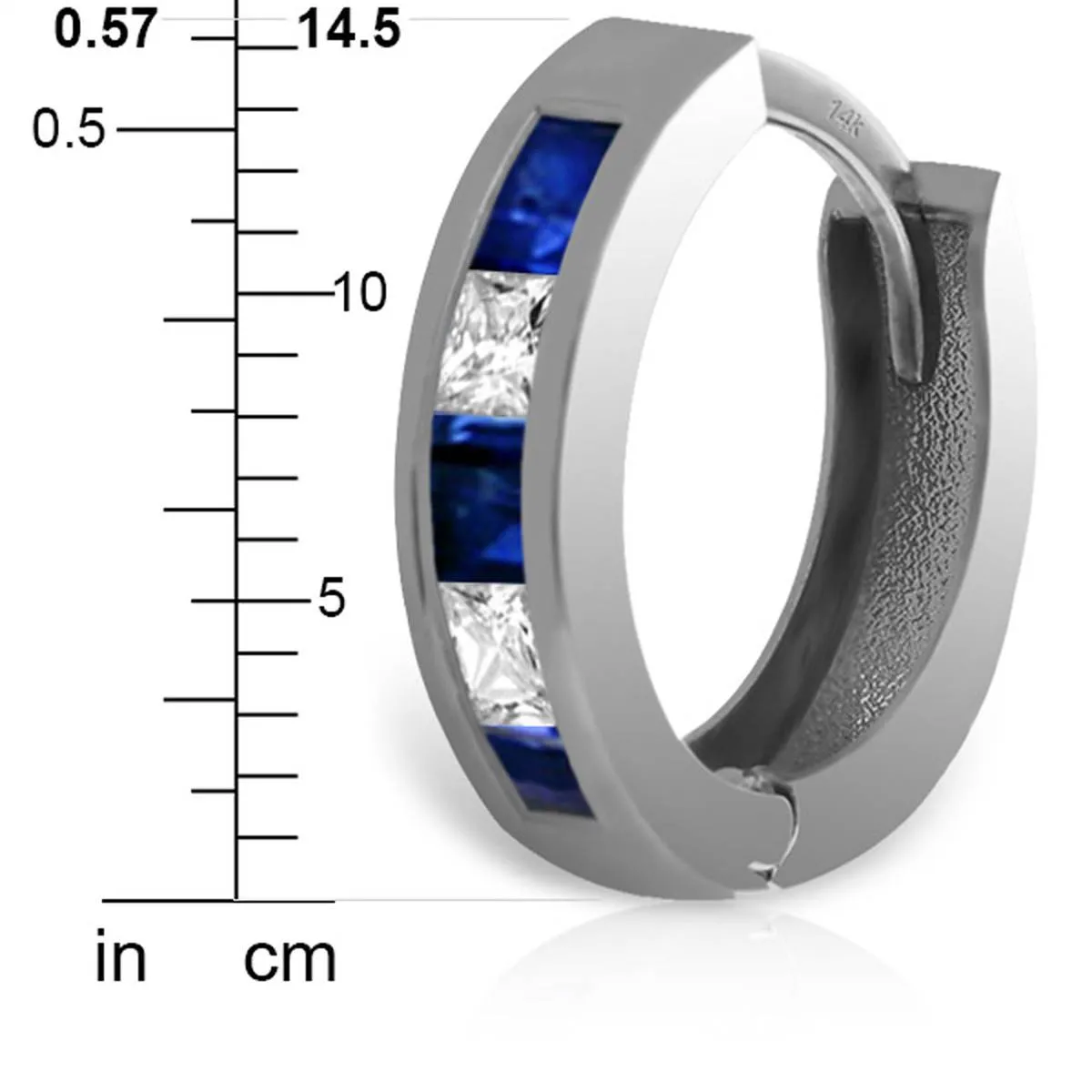 1.26 Carat 14K Solid White Gold Hoop Earrings Natural Sapphire White Topaz