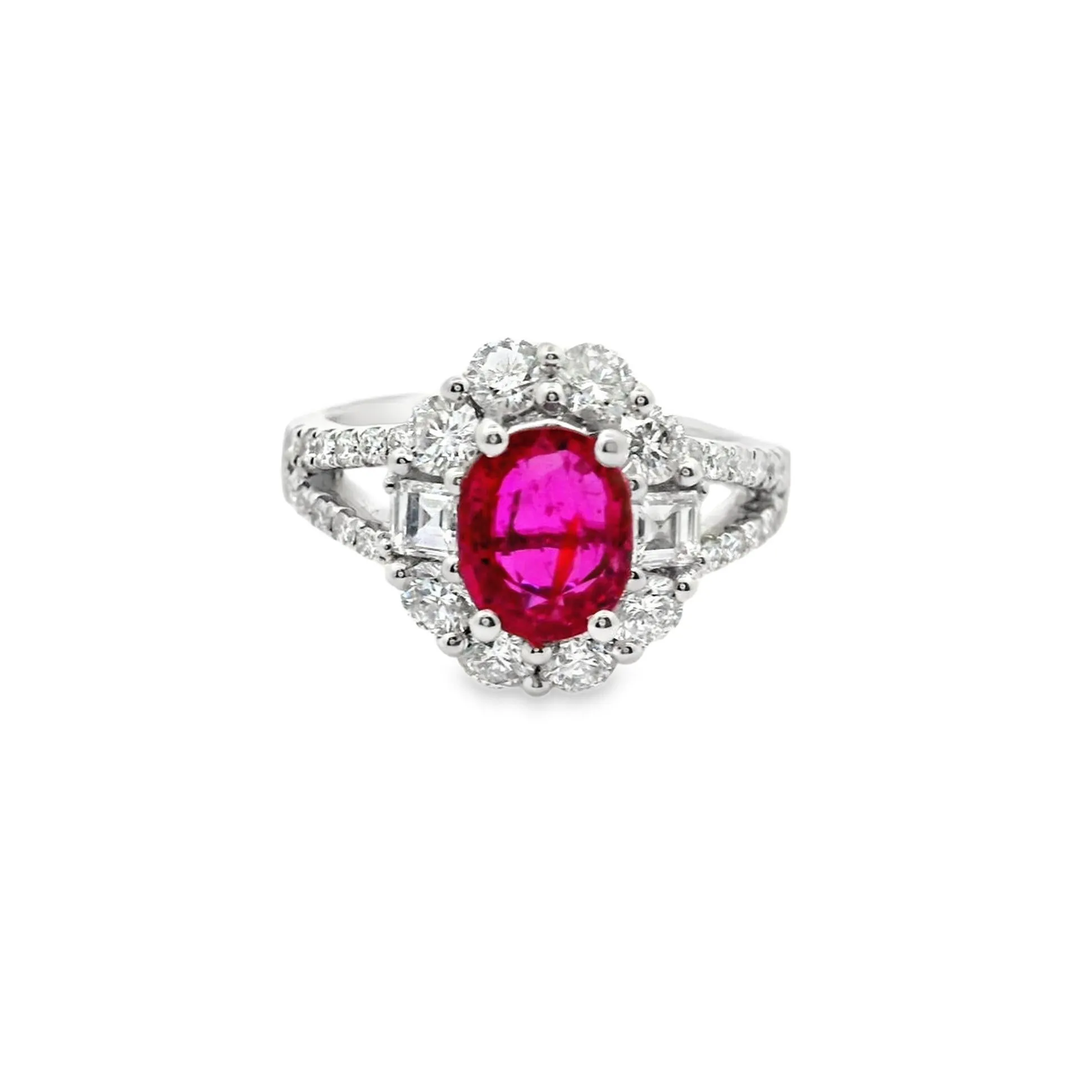 1.75 Carat No-Heat Ruby Diamond Platinum Ring, GIA Certified