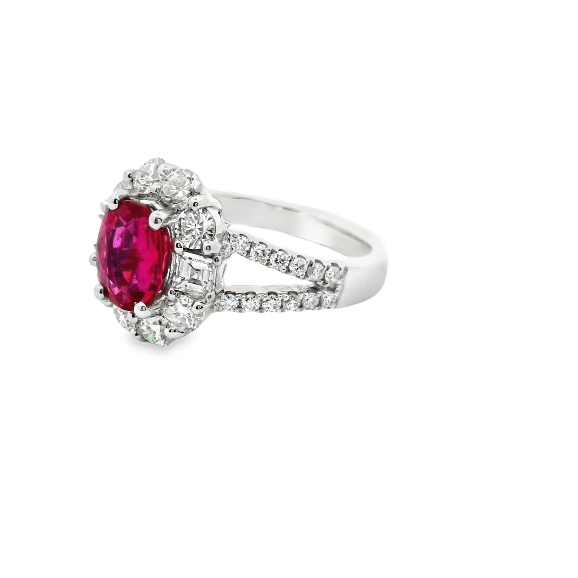 1.75 Carat No-Heat Ruby Diamond Platinum Ring, GIA Certified