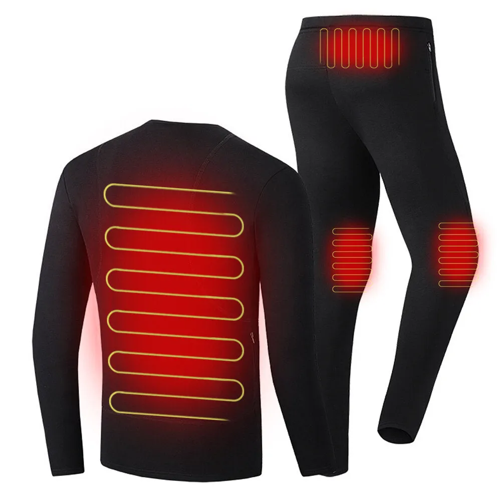 30-50 86-122 Men Women Electric Heated Underclothes Set Shirt   Trouser Velvet Lined Underwear Winter Warm Heating Clothing Thermal Outdoor Hiking Skiing Motorcycle Cycling Tops Pants Suit