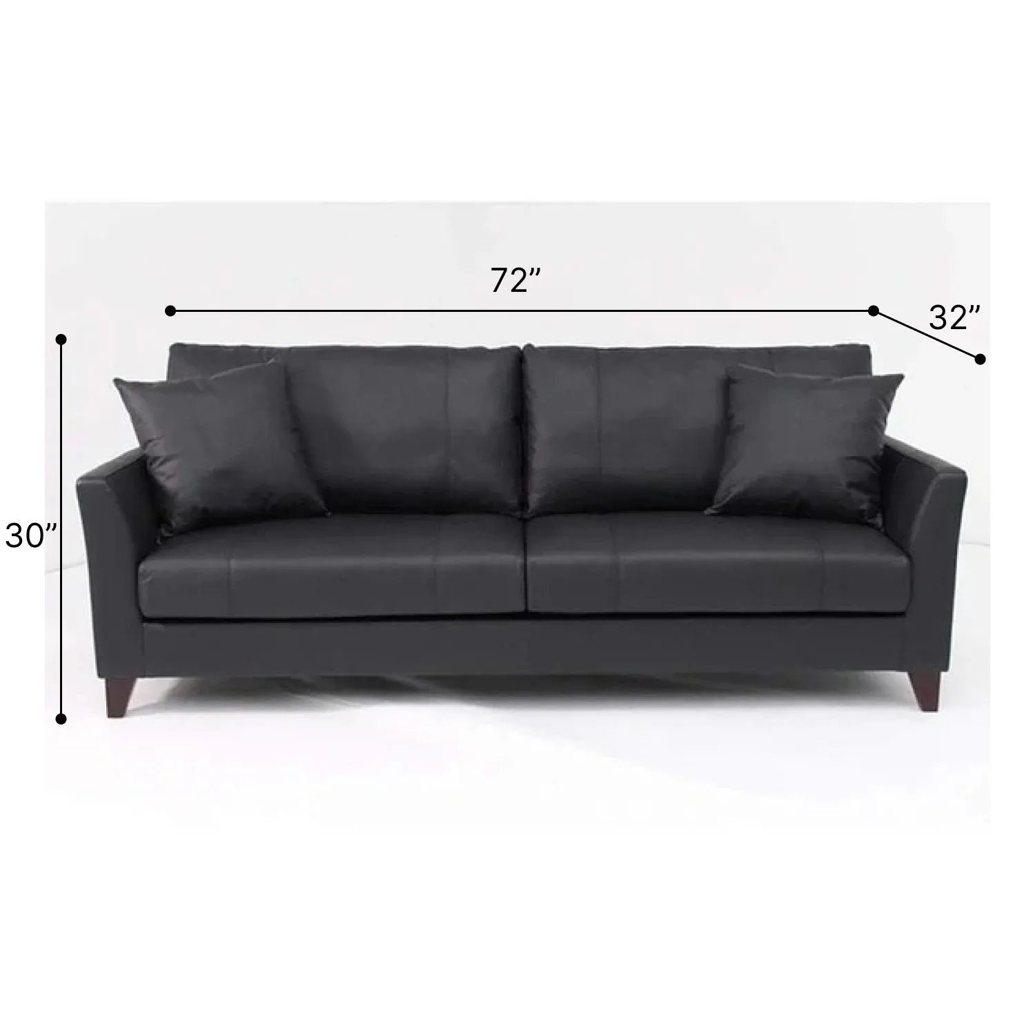 Carlo Leatherette 3 Seater Sofa for Living Room - Black