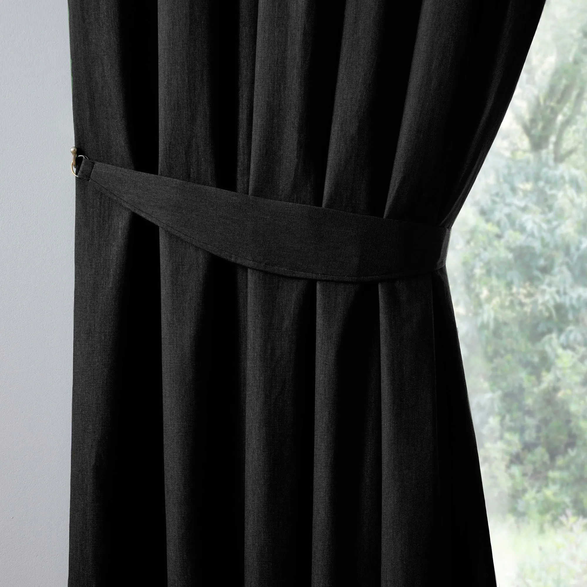 Dijon Pair of Pencil Pleat Curtains by Fusion in Black