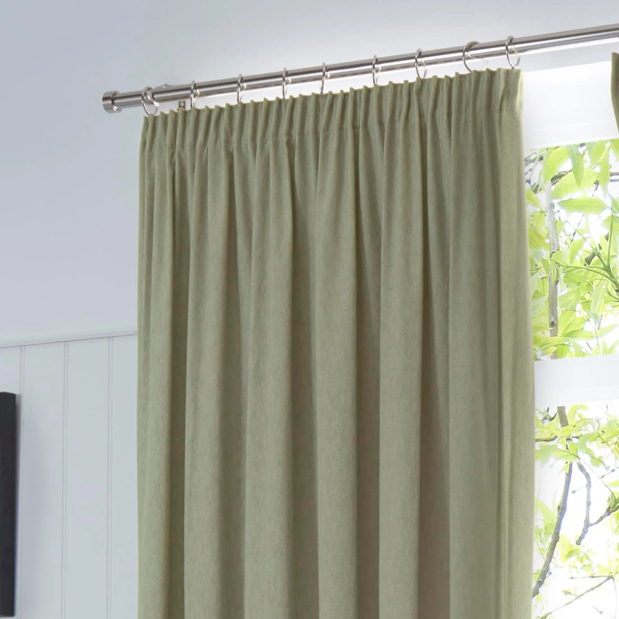 Dijon Pair of Pencil Pleat Curtains by Fusion in Green
