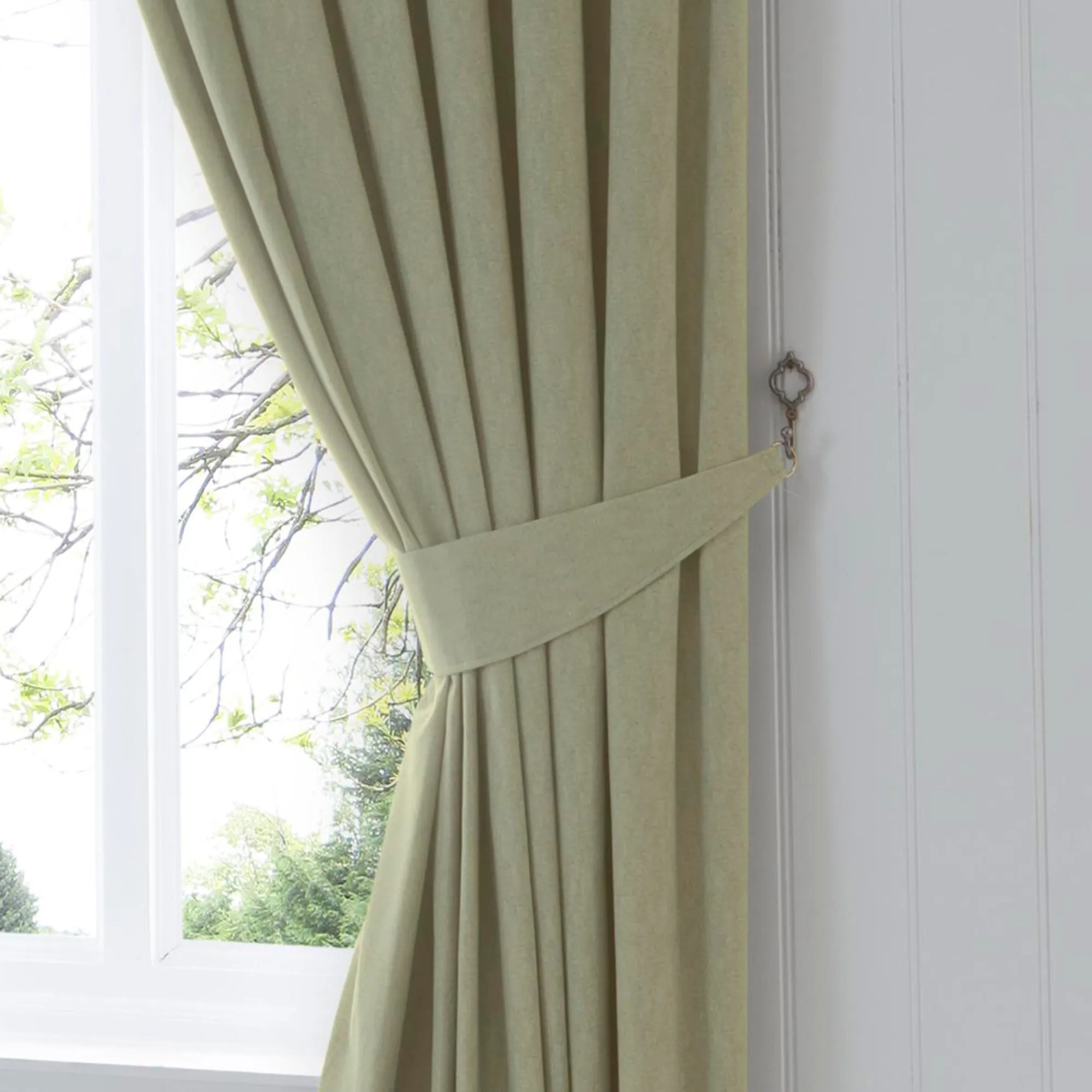 Dijon Pair of Pencil Pleat Curtains by Fusion in Green