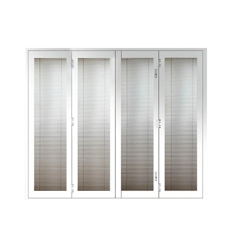 DOORWIN 2021Thermal break aluminum BI-folding double glazing tempered glass doors White patio door with integral blinds shutterby Doorwin