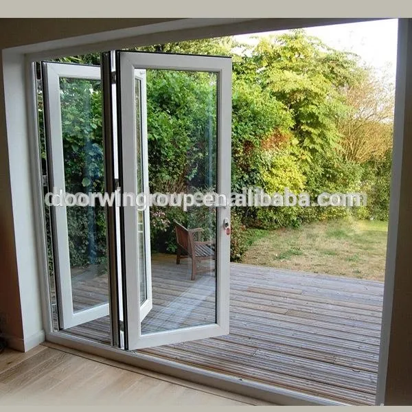 DOORWIN 2021Thermal break aluminum BI-folding double glazing tempered glass doors White patio door with integral blinds shutterby Doorwin