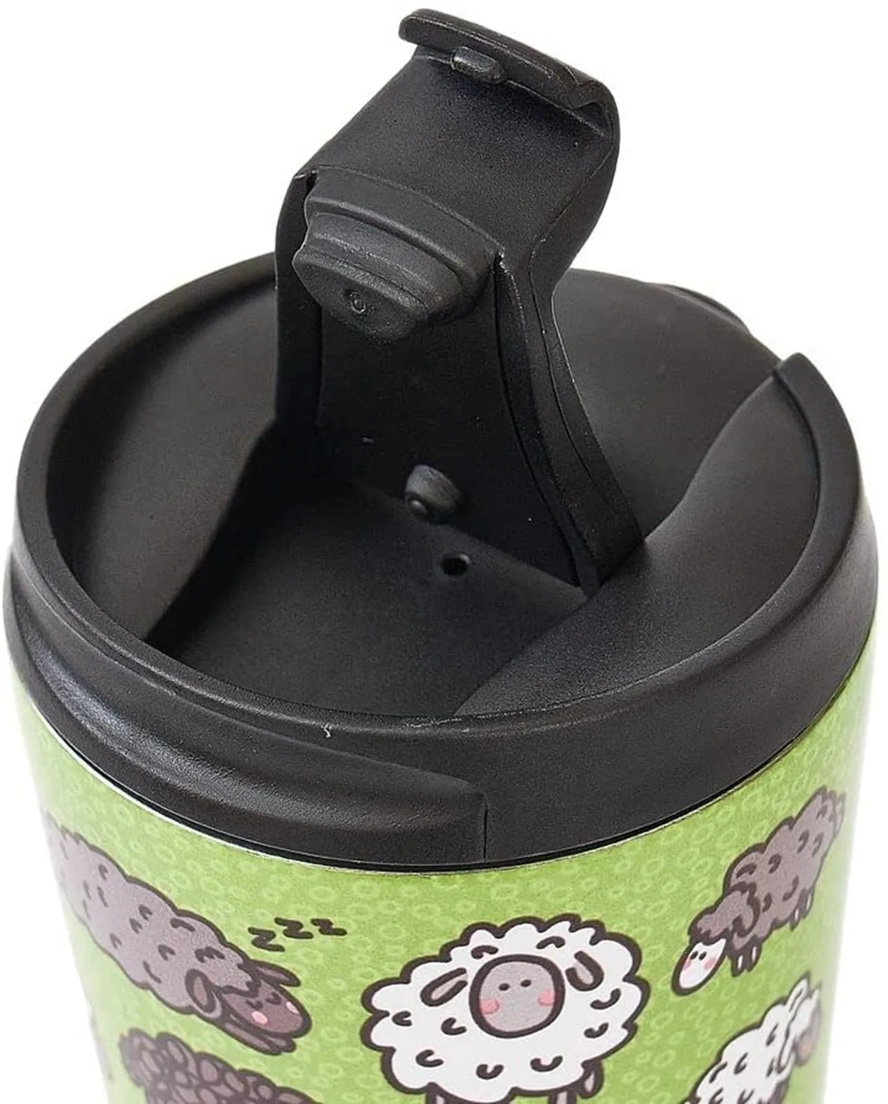 Eco Chic Reusable Thermal Coffee Cup | Stainless Steel Insulated Travel Mug with Leakproof Lid | Eco-Friendly and Reusable for Hot & Cold Drinks (Green Sheep, 380ml/13oz)
