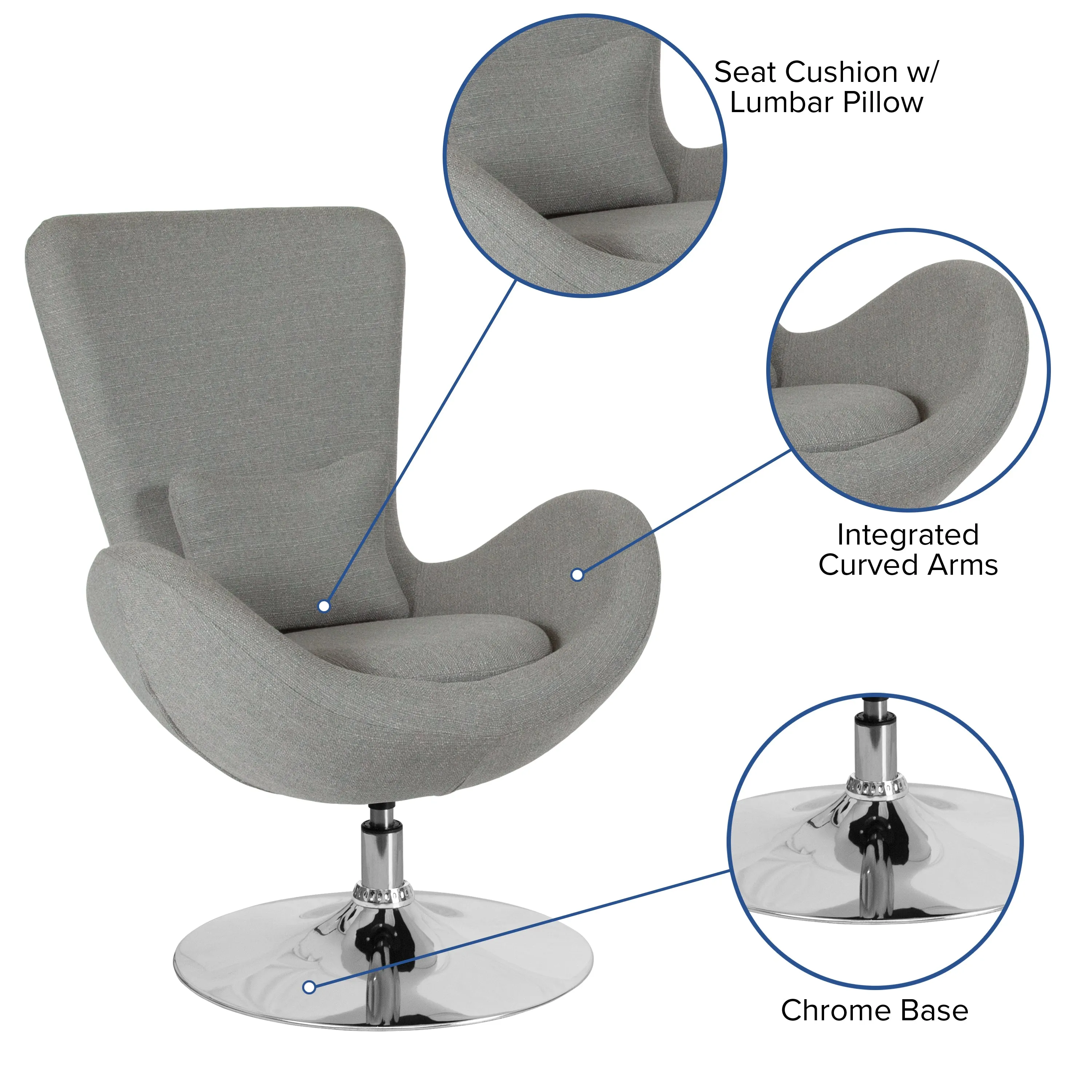 Gray Fabric Egg Series Chair CH-162430-LTGY-FAB-GG