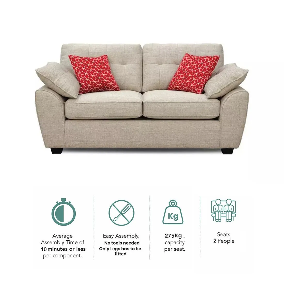 Hatfield 2 Seater Fabric Sofa for Living Room