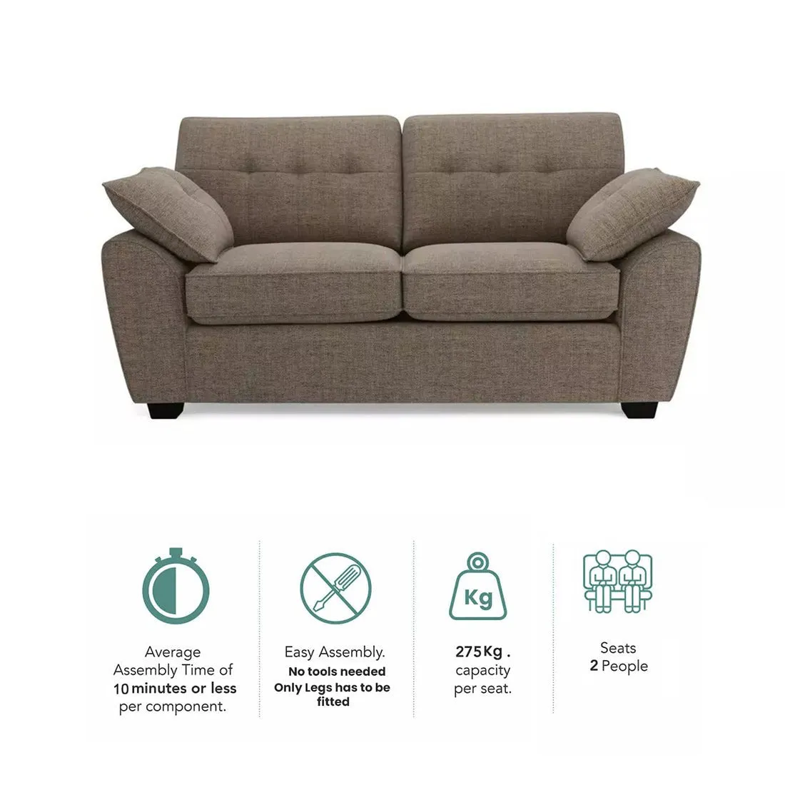 Hatfield 2 Seater Fabric Sofa for Living Room