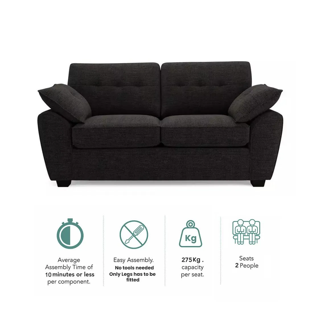 Hatfield 2 Seater Fabric Sofa for Living Room
