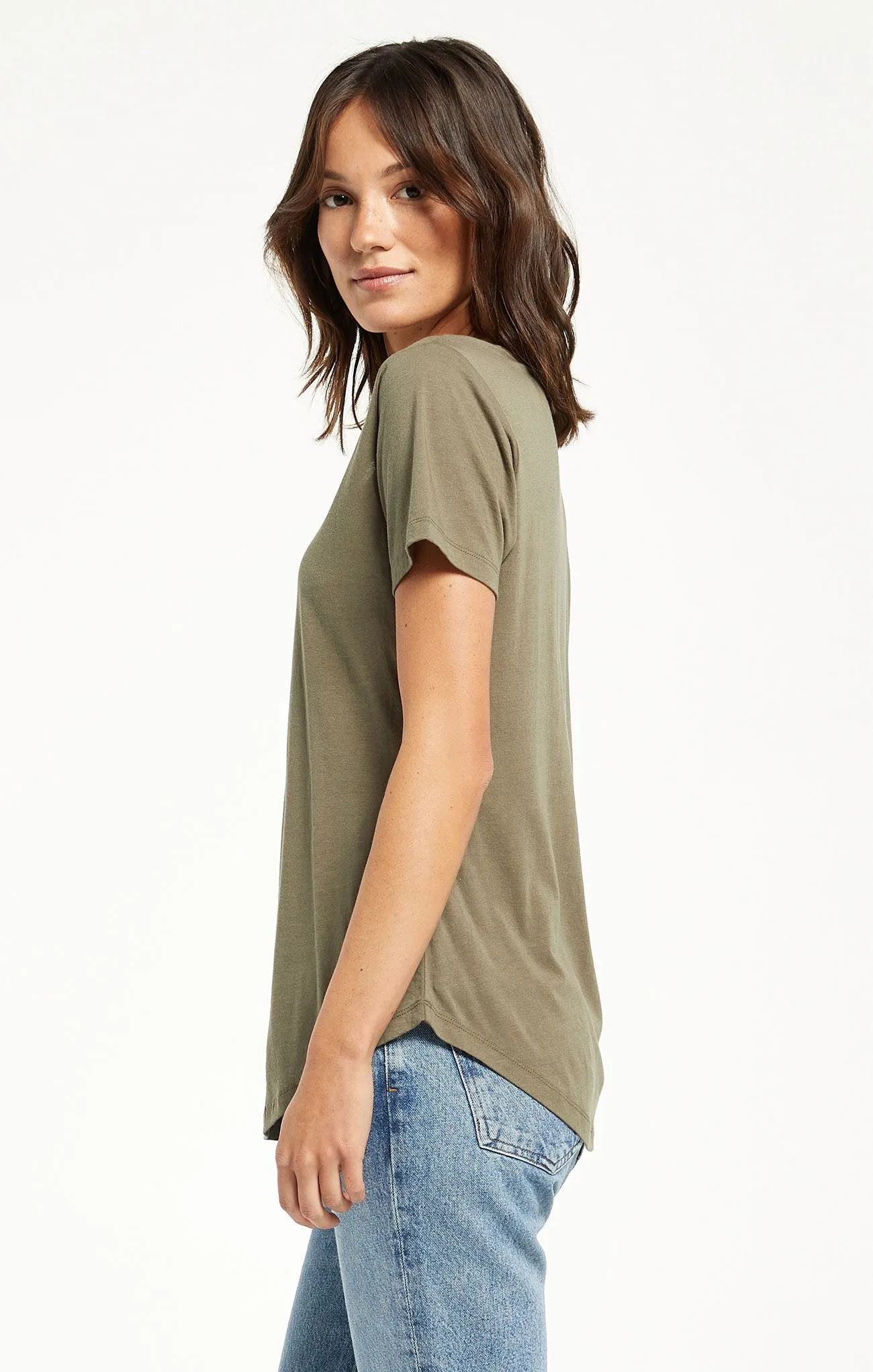 Kasey Modal V-Neck Tee - Dusty Olive