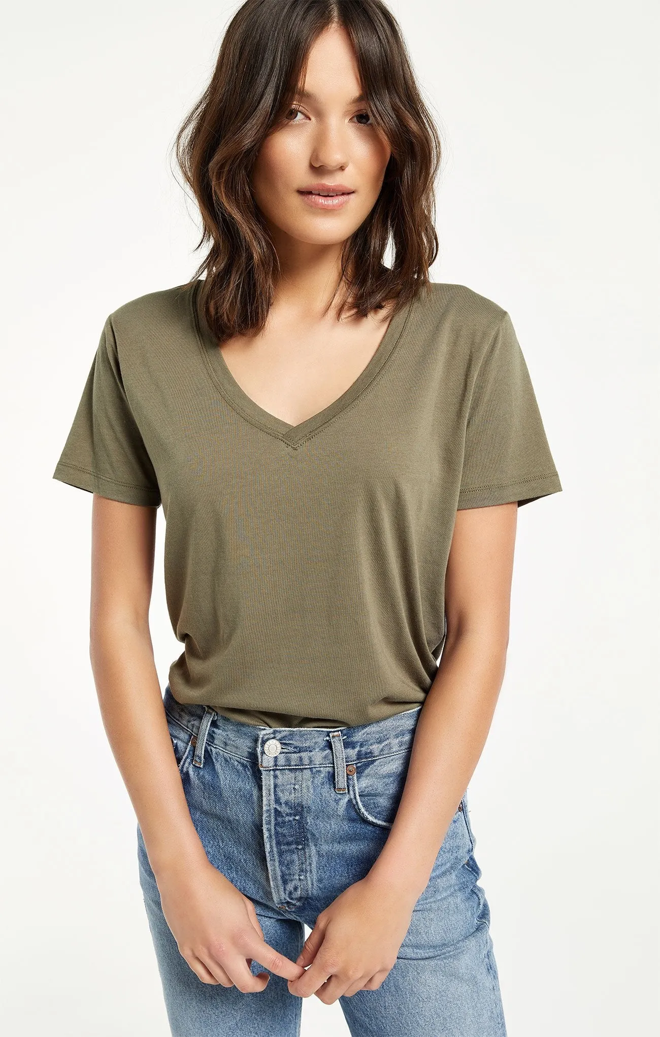 Kasey Modal V-Neck Tee - Dusty Olive