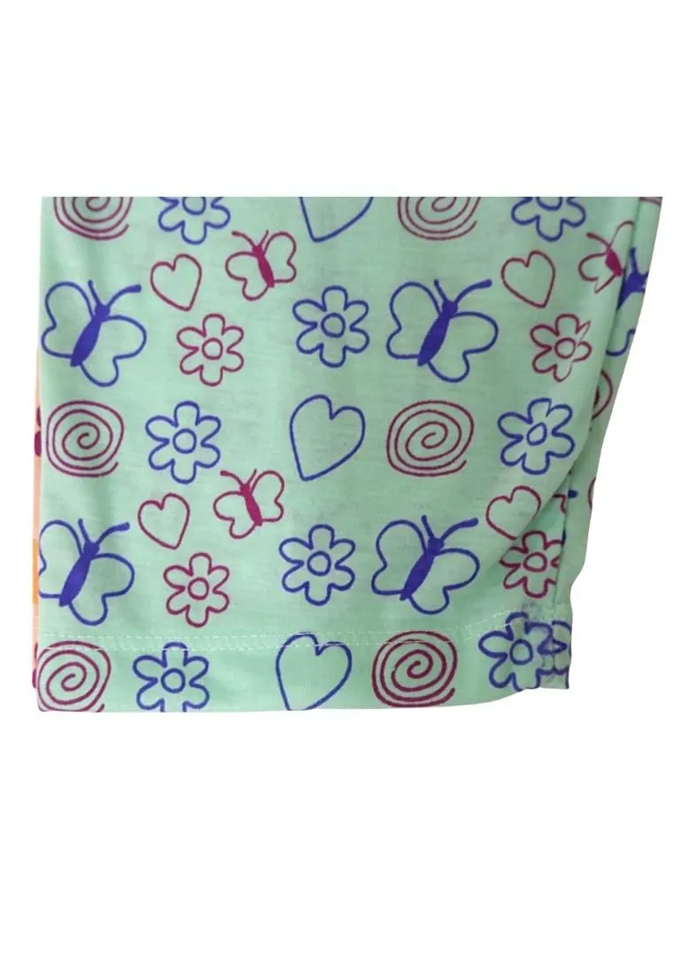 Landmark Pajama Pants Butterfly, Flower and Heart 2 in 1 - Mint Green/ Light Peach
