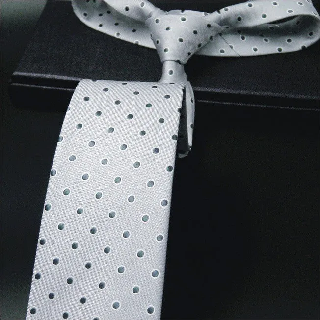 Light Gray and Black Polka Dot Silk Necktie Set JXPA21