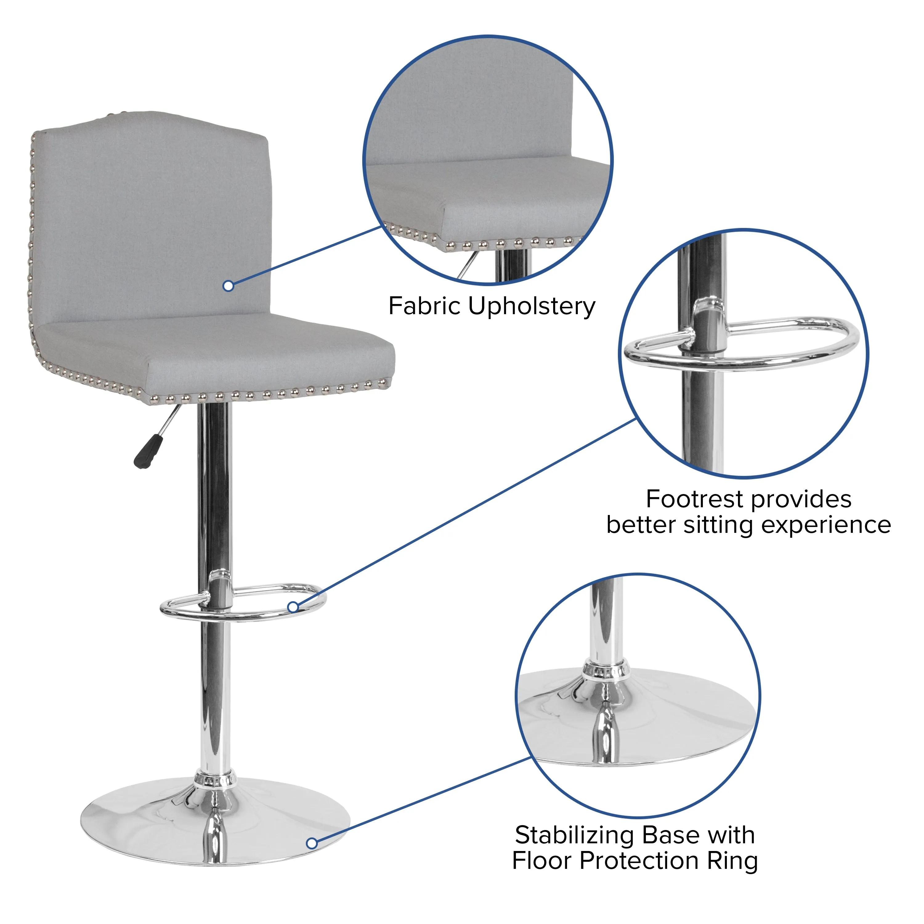 Light Gray Fabric Barstool DS-8111-LTG-F-GG