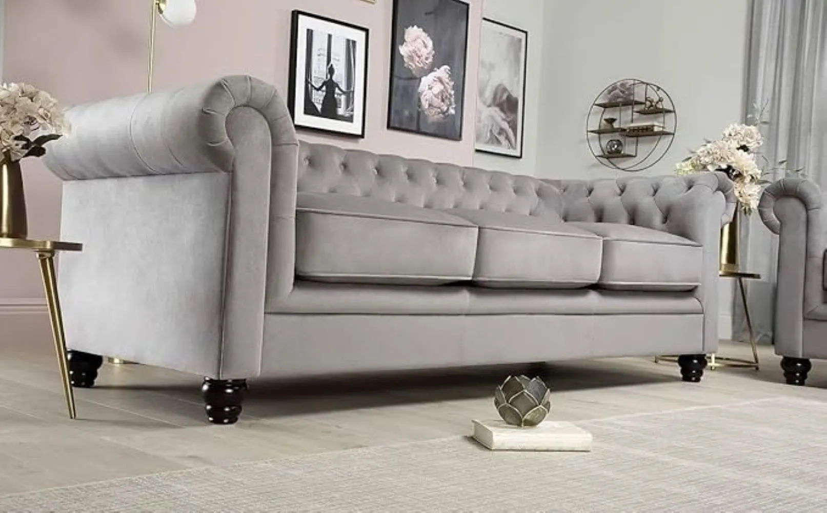 Marina Solid Wood 3 Seater Fabric Chesterfield Sofa for Living