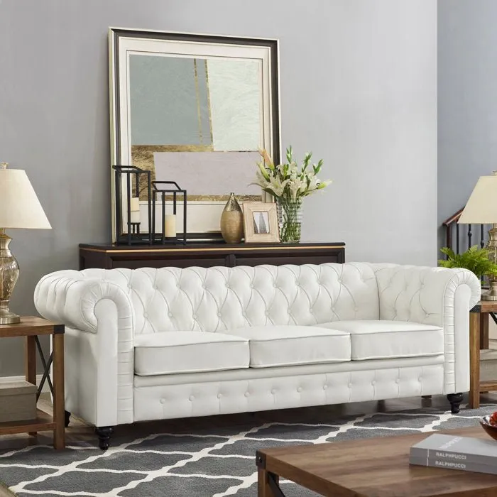 Marina Solid Wood 3 Seater Fabric Chesterfield Sofa for Living
