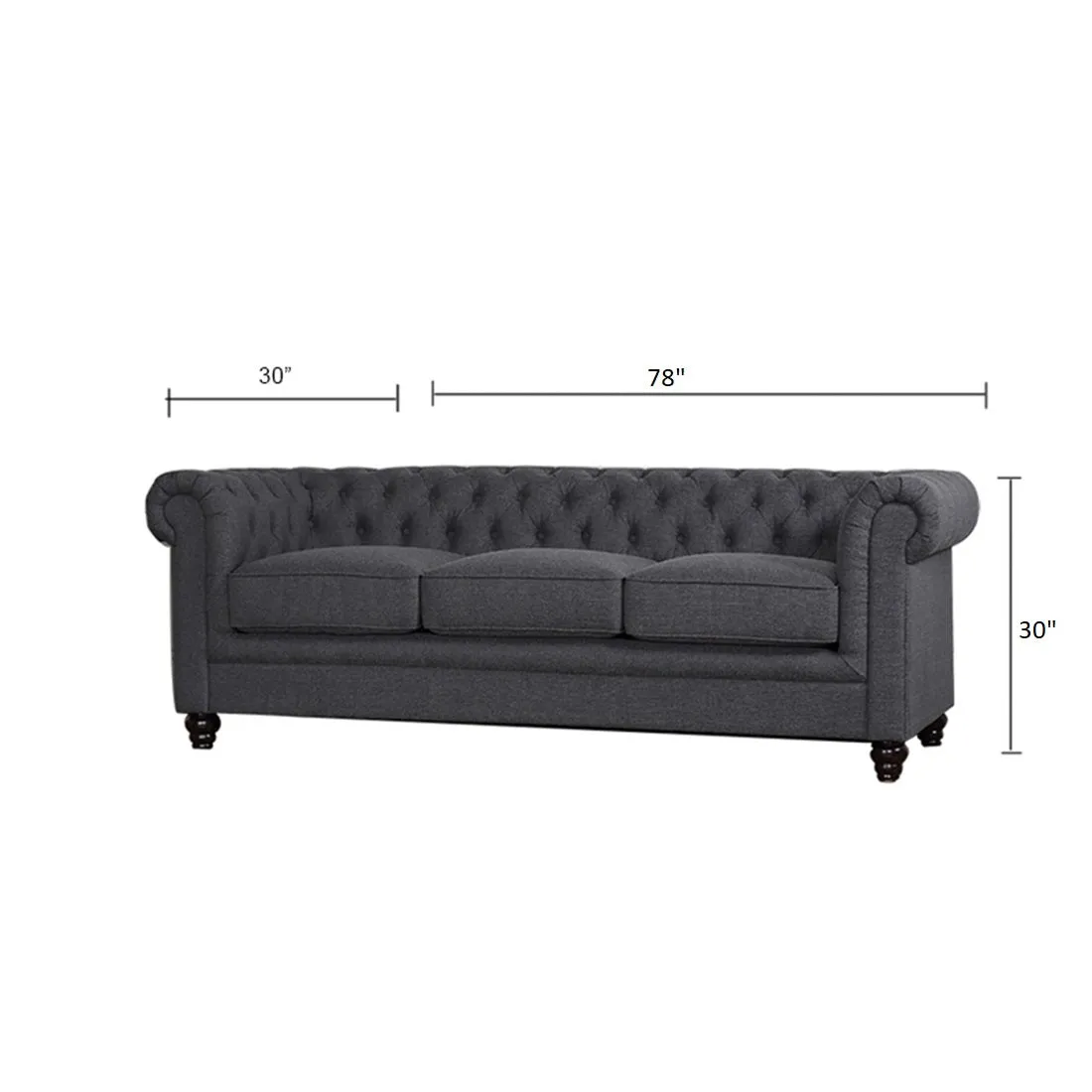 Marina Solid Wood 3 Seater Fabric Chesterfield Sofa for Living