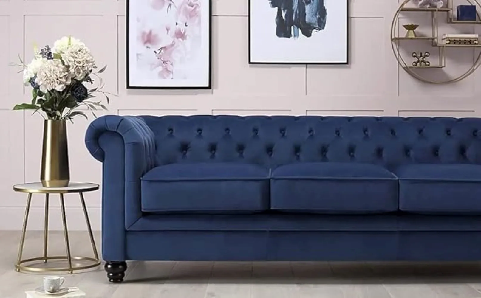 Marina Solid Wood 3 Seater Fabric Chesterfield Sofa for Living