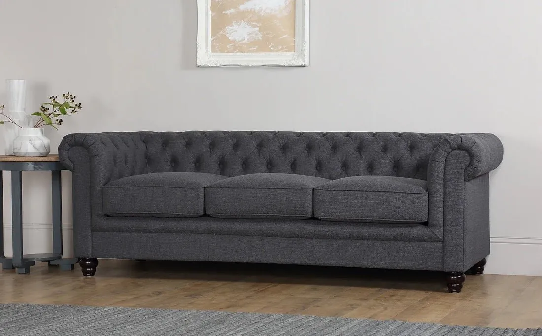 Marina Solid Wood 3 Seater Fabric Chesterfield Sofa for Living