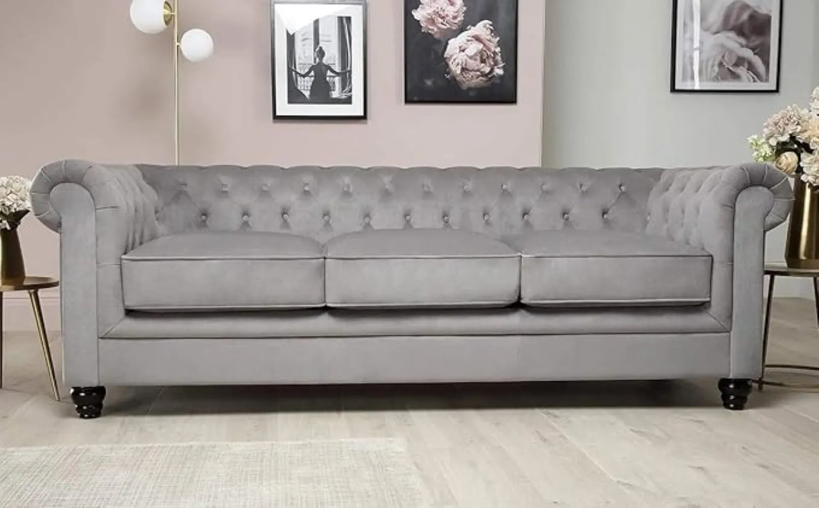 Marina Solid Wood 3 Seater Fabric Chesterfield Sofa for Living