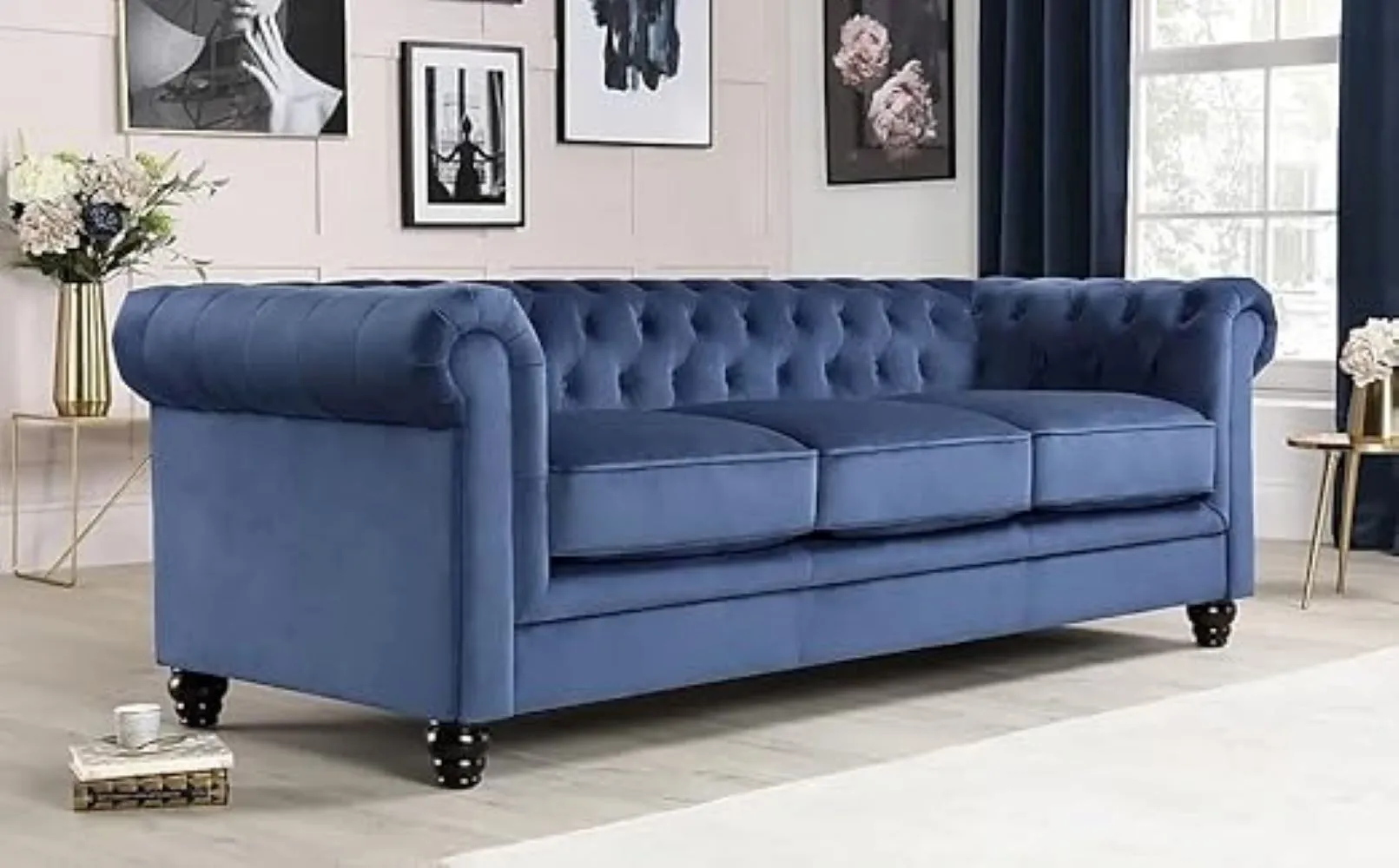 Marina Solid Wood 3 Seater Fabric Chesterfield Sofa for Living