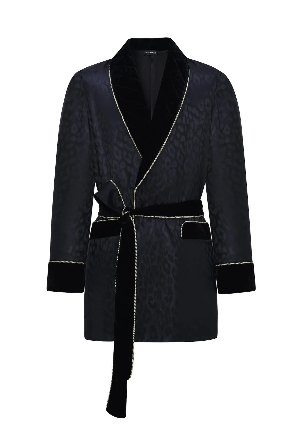 Men's Black Leopard-Print Short Robe