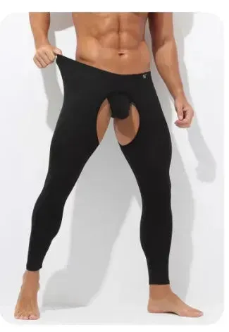 Men's Fall Winter Open Crotch Thermal Pants Long John underwear