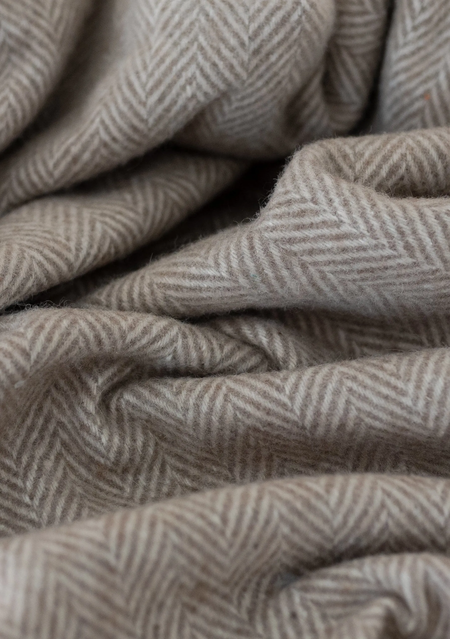 Recycled Wool Blanket in Natural Herringbone