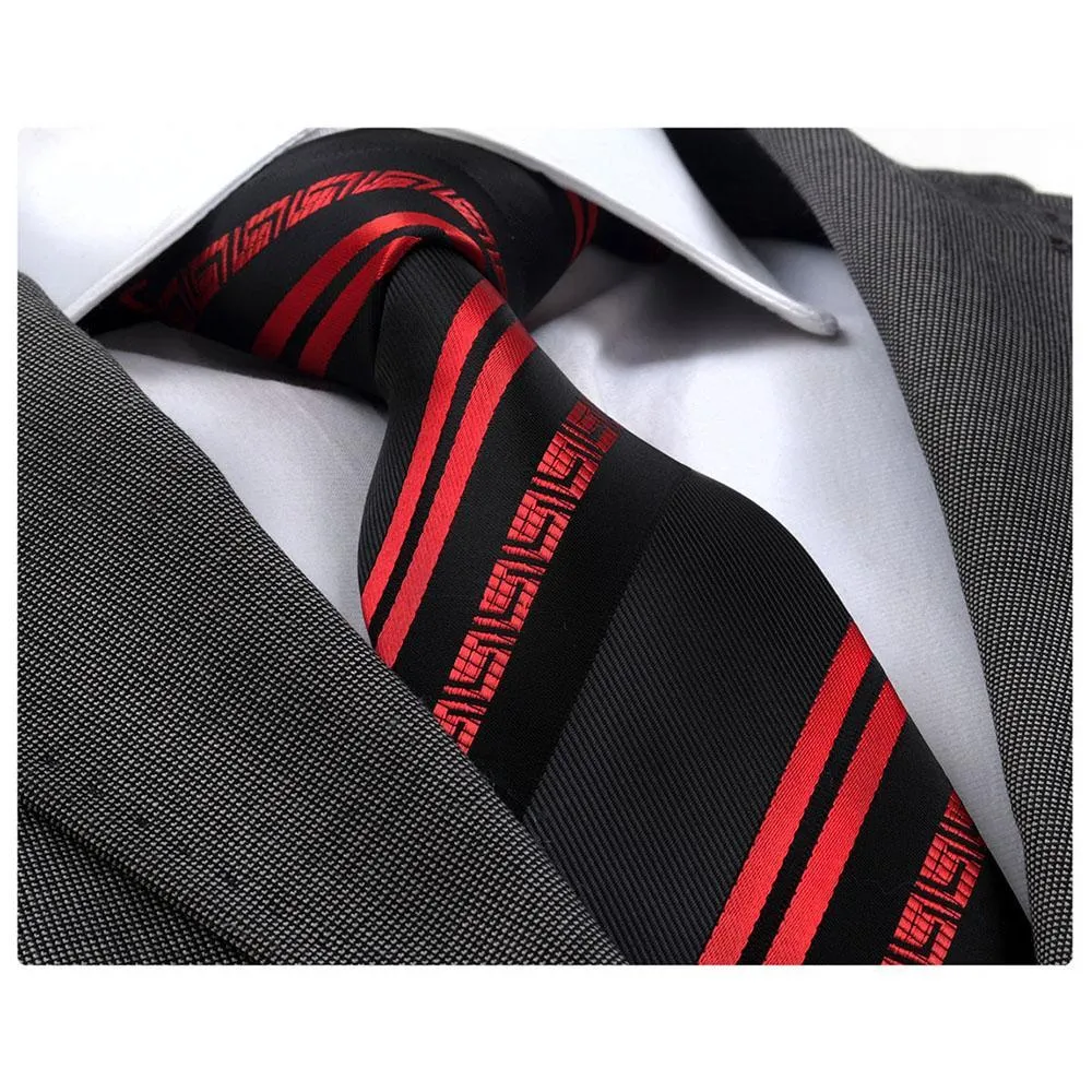 Red Black Lines Silk Designer Tie - Premium Gift Box
