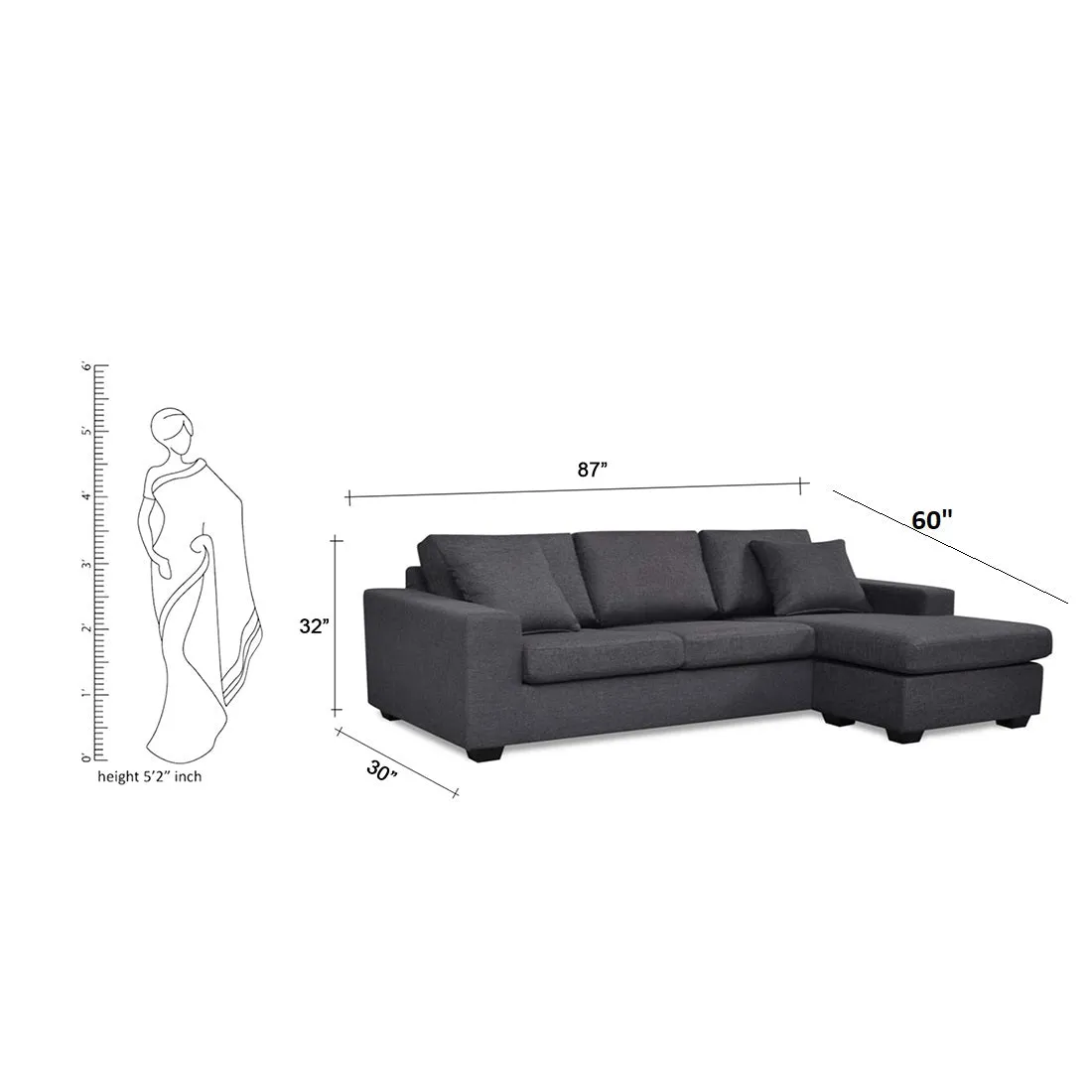 Ronaldo 4 Seater L Shape Sofa For Living Room