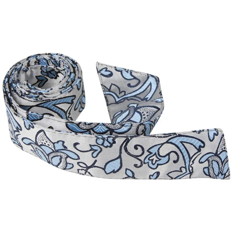 S5 - Silver with Blue Flowers - Standard Width