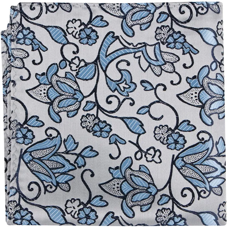 S5 - Silver with Blue Flowers - Standard Width