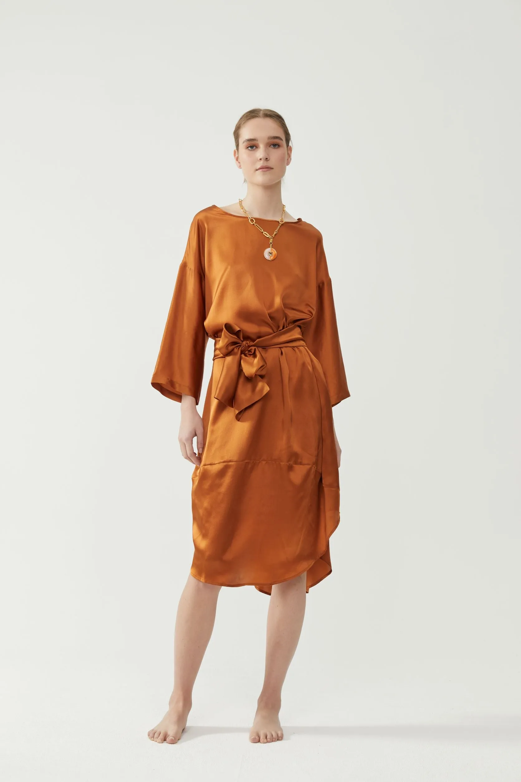 Silk Tulip Dress - Burnt Orange