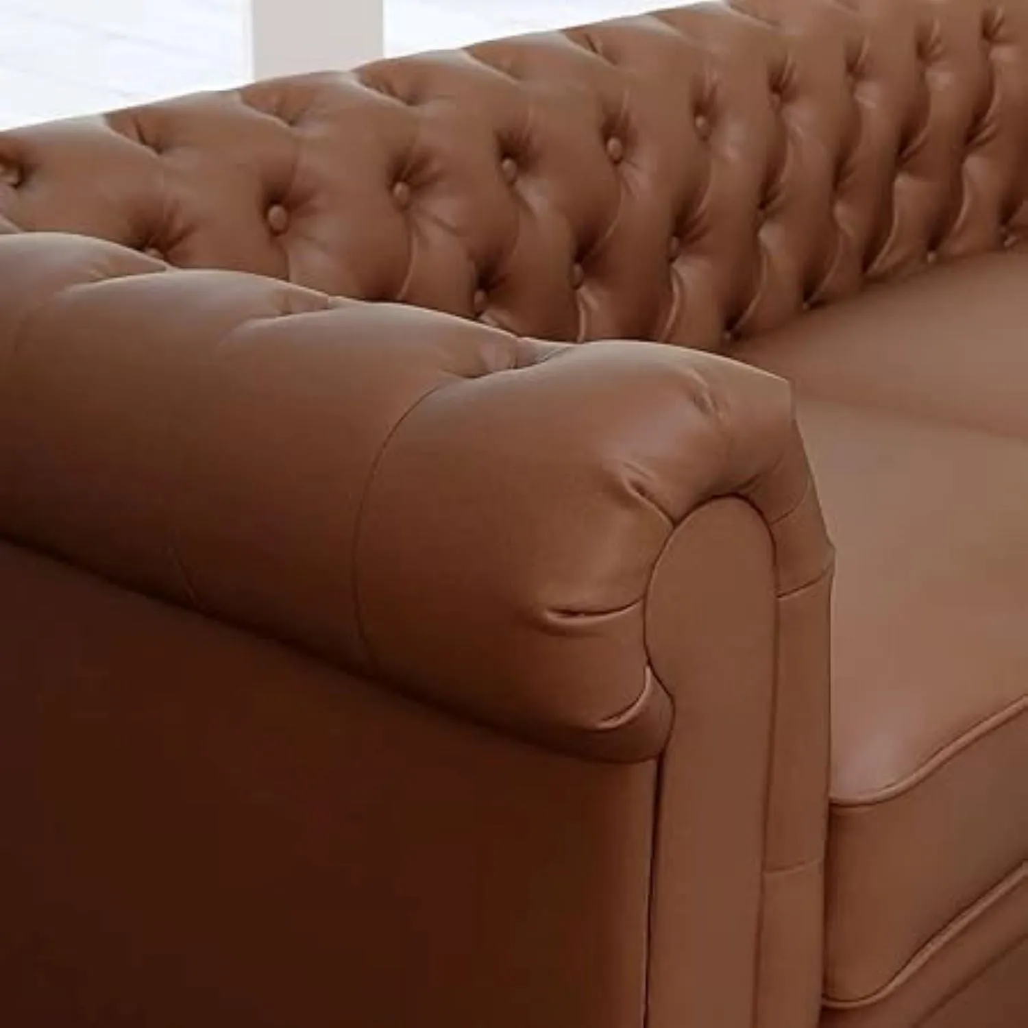 Simpson Solid Wood 3 Seater Leatherette Chesterfield Sofa For Living Room
