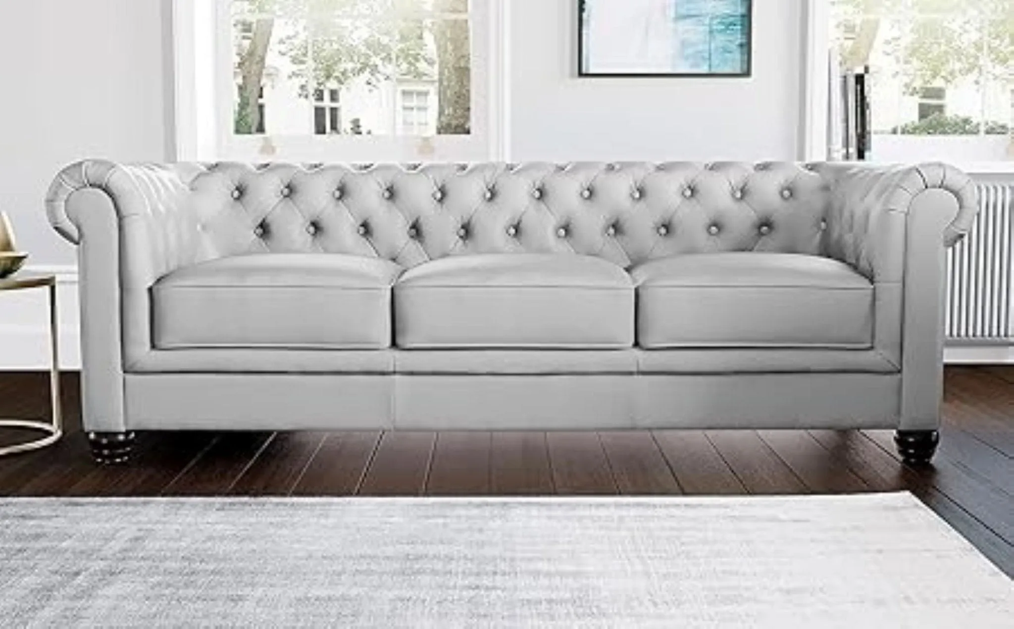 Simpson Solid Wood 3 Seater Leatherette Chesterfield Sofa For Living Room