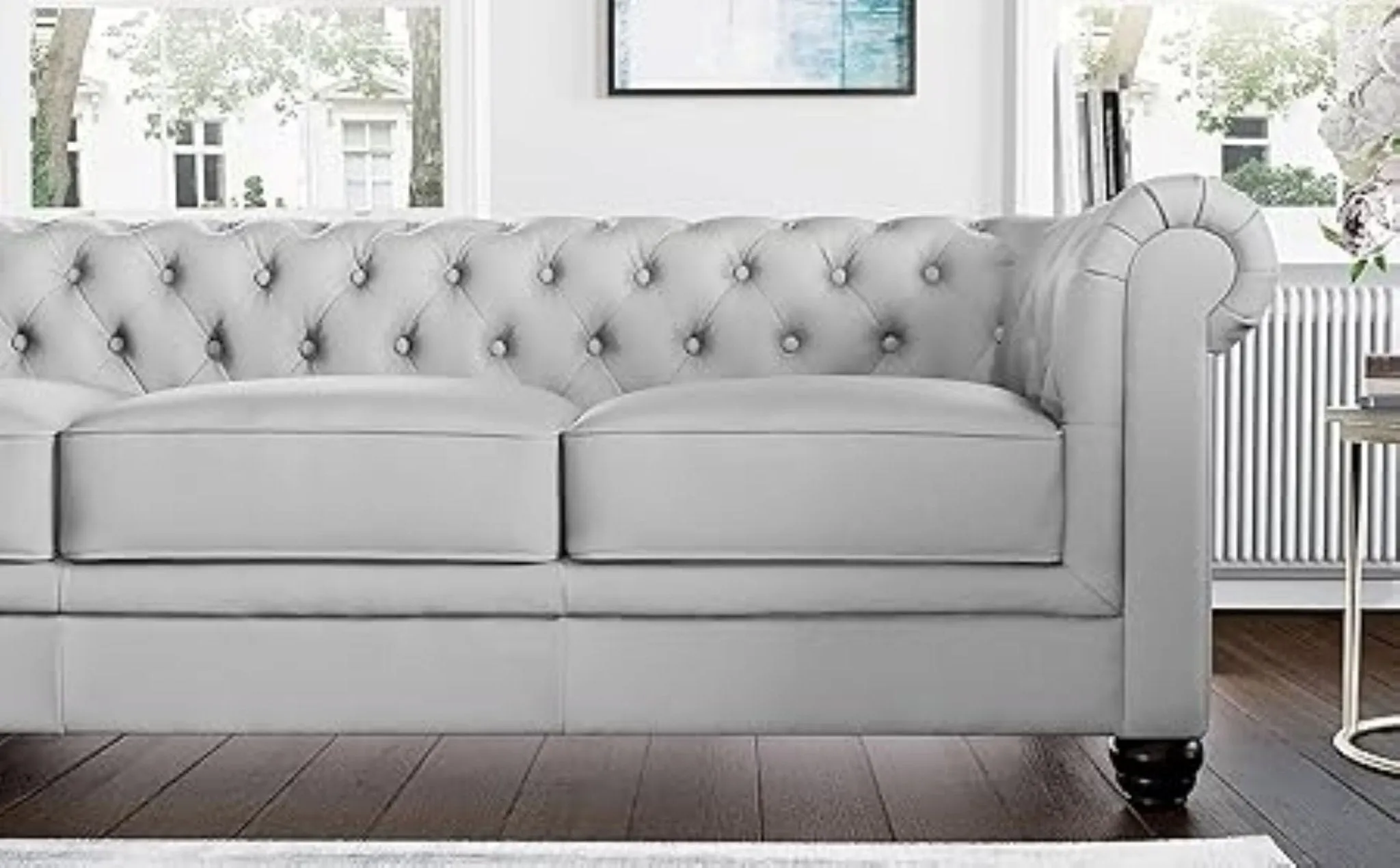 Simpson Solid Wood 3 Seater Leatherette Chesterfield Sofa For Living Room