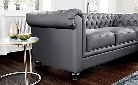 Simpson Solid Wood 3 Seater Leatherette Chesterfield Sofa For Living Room