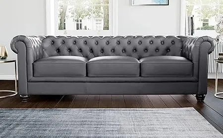 Simpson Solid Wood 3 Seater Leatherette Chesterfield Sofa For Living Room